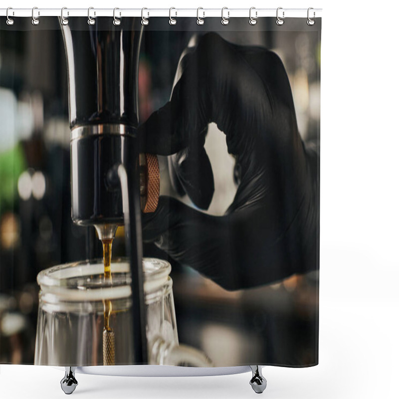 Personality  Close Up View Of Barista Regulating Siphon Coffee Maker, Alternative Way Of Espresso Brewing  Shower Curtains