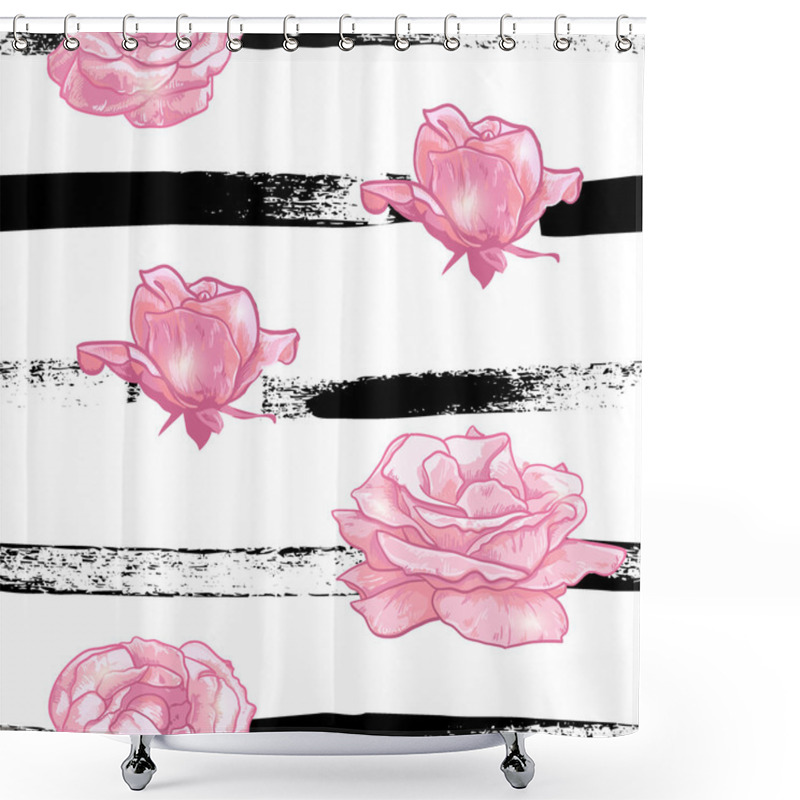 Personality  Seamless Pattern With Grunge Background And Roses Shower Curtains