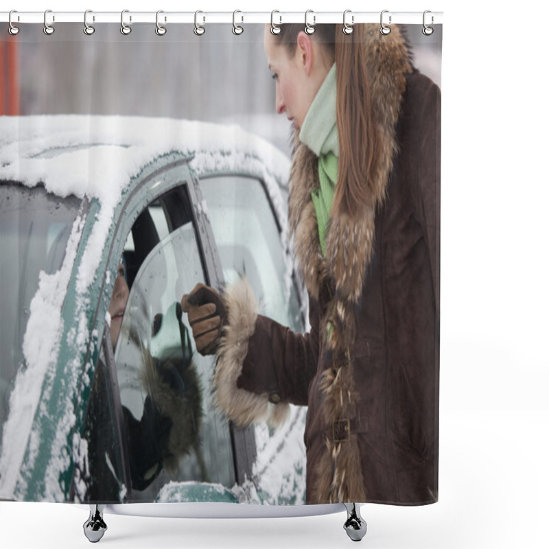 Personality  Pedestrian Talking With Car Driver Shower Curtains