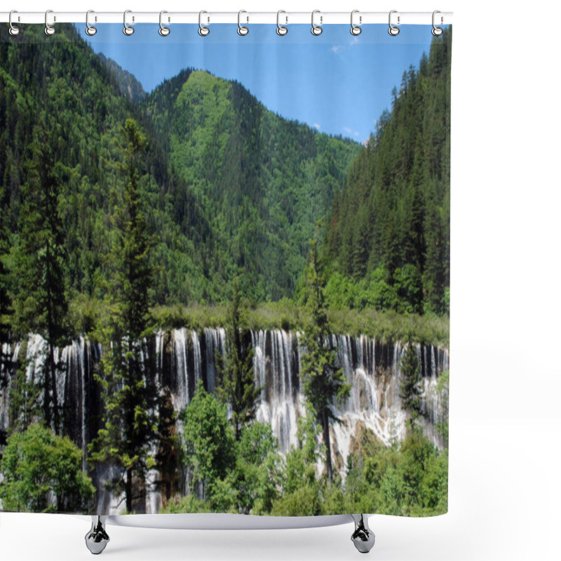 Personality  Juizhaigou (Nine Villages Valley) In Sichuan, China. View Of Nuorilang Waterfall. Juizhaigou Is A Popular Tourist Destination In China Famous For Its Waterfalls, Lakes And Scenic Beauty. Shower Curtains