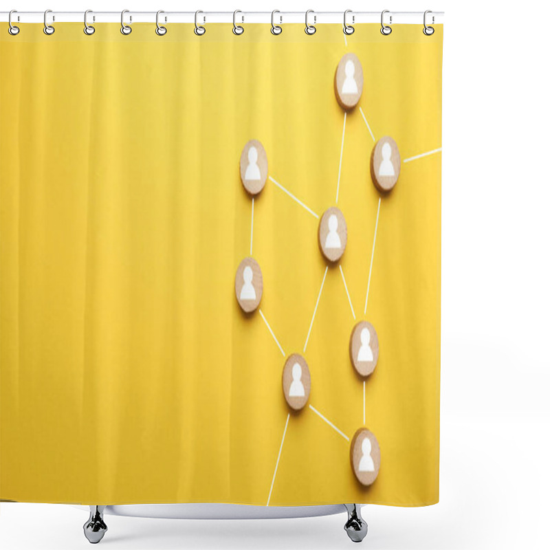 Personality  Abstract Teamwork, Network And Community Concept On A Yellow Paper Background With Space For Text Shower Curtains