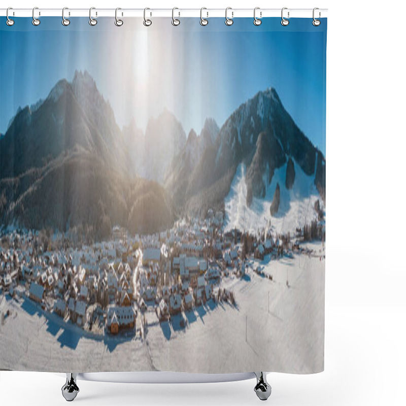 Personality  Kranjska Gora In Slovenia Covered In Snow At Winter With Julian Alps And Triglav National Park In The Background. Aerial Panorama Shower Curtains