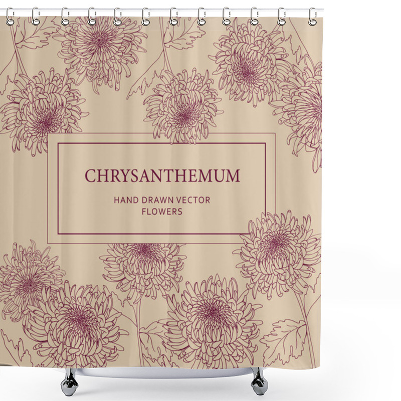 Personality  Elegant Chrysanthemum Floral Pattern With Hand-drawn Vector Flowers In Burgundy On A Beige Background. Ideal For Product Labels, Packaging, Invitations, Branding, Stationery, And Decorative Designs Shower Curtains