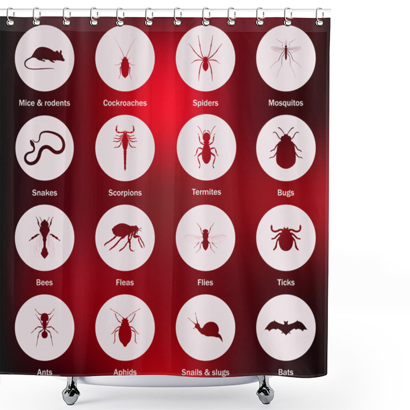 Personality  Pest And Insect Control Icons Set. Shower Curtains