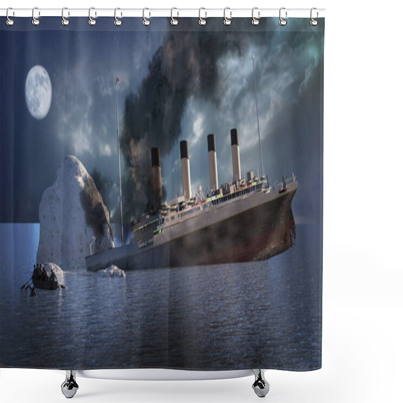 Personality  The Titanic Ocean Liner After It Struck An Iceberg In 1912 Off The Coast Of Newfoundland In The Atlantic Ocean Render 3d Illustration Shower Curtains