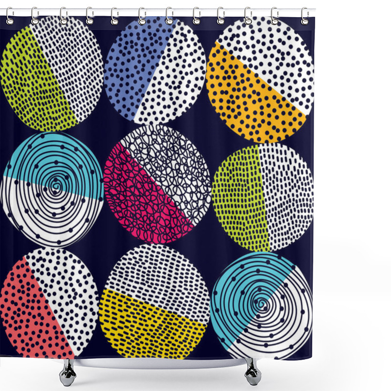 Personality  Decorative Abstract Polka Dots In The Style Of The 60s. Cheerful Polka Dot Vector Seamless Pattern. Can Be Used In Textile Industry, Paper, Background, Scrapbooking. Shower Curtains