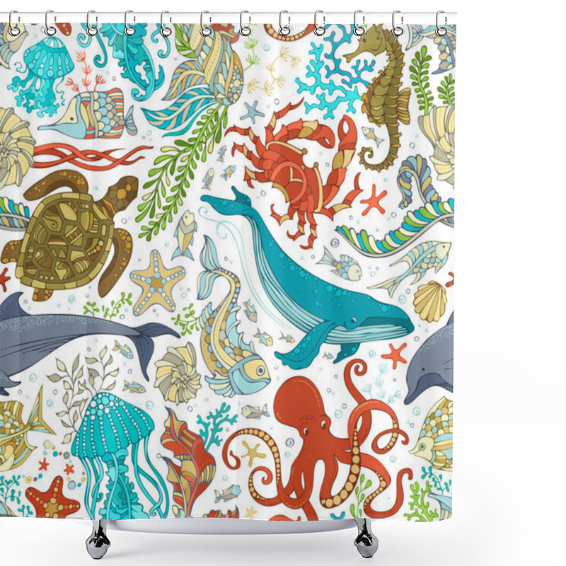 Personality   Seamless Pattern Of Wild Sea Life. Shower Curtains