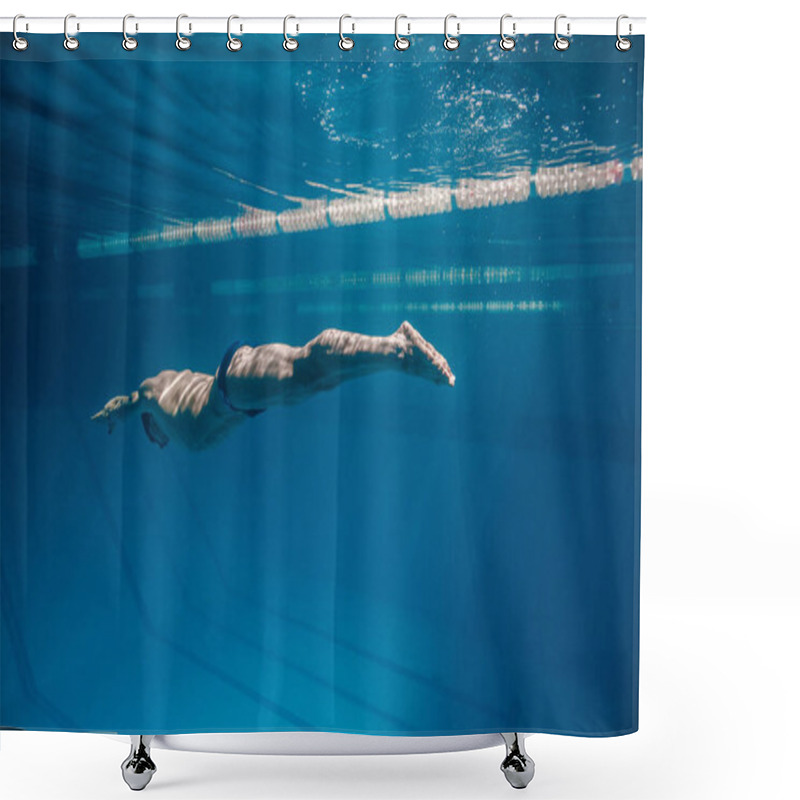 Personality  Underwater Picture Of Male Swimmer Swimming I Swimming Pool Shower Curtains