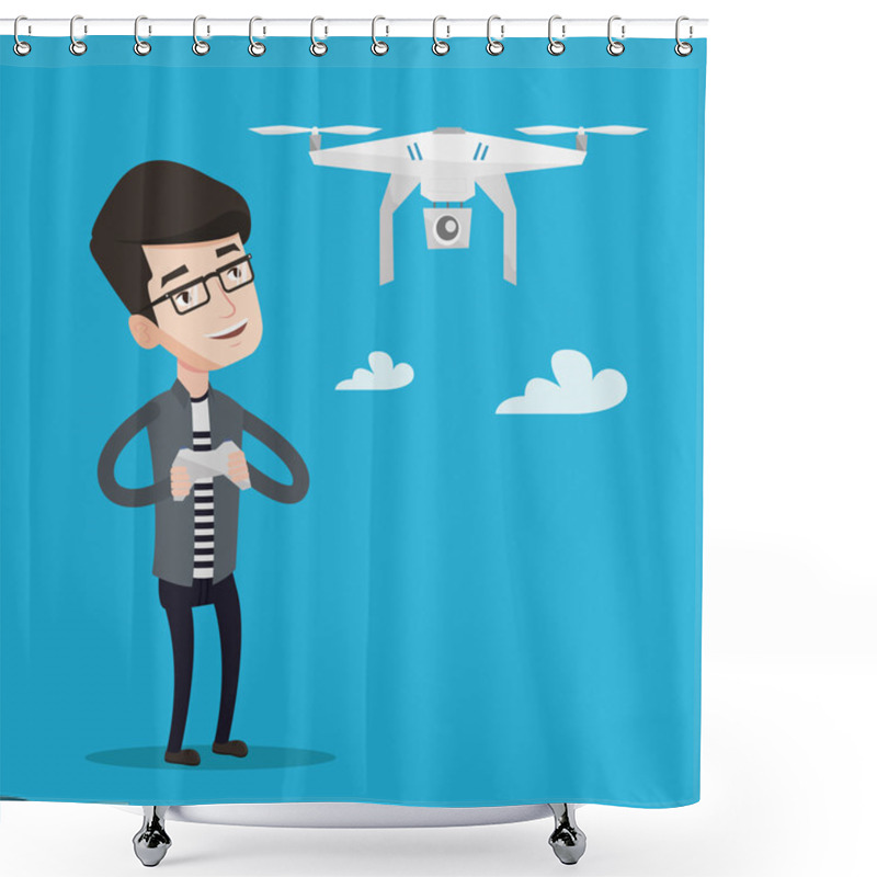 Personality  Man Flying Drone Vector Illustration. Shower Curtains