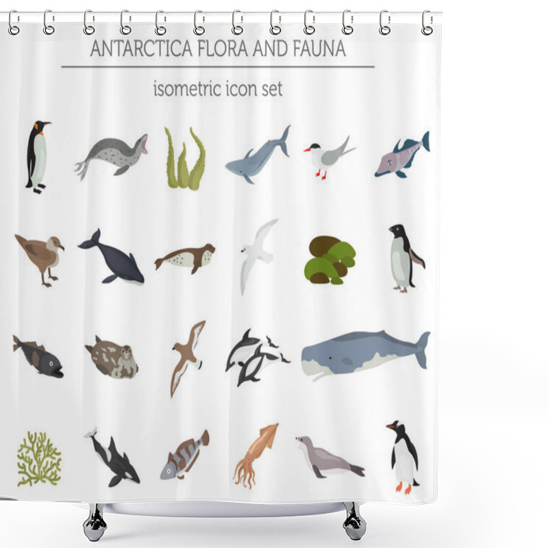 Personality  Isometric 3d Antarctica Flora And Fauna Map Elements. Animals, B Shower Curtains