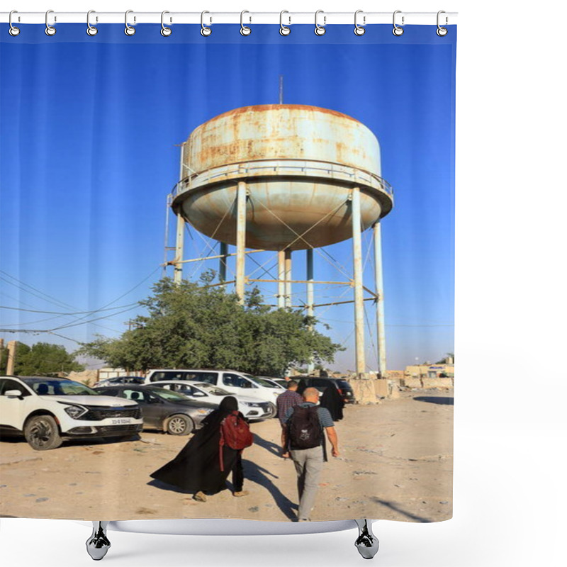 Personality  Najaf, Nadschaf In Iraq - November 13 2024: Pilgrims Walking In The City On A Sunny Day Shower Curtains