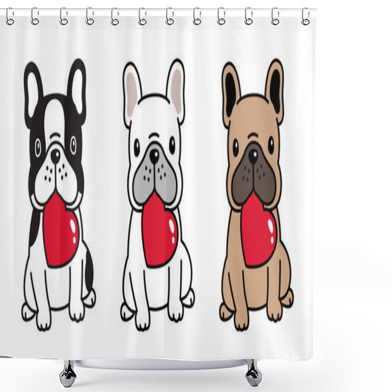 Personality  Dog Vector French Bulldog Heart Valentine Cartoon Character Icon Sitting Smile Logo Breed Illustration Shower Curtains