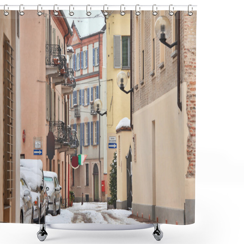 Personality  Italian Town Under The Snow. Alba, Italy. Shower Curtains