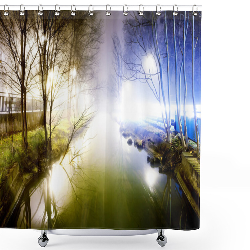 Personality  Night Cityscape And Water Channel Shower Curtains