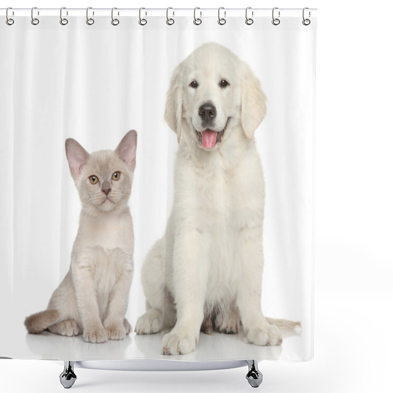 Personality  Cat And Dog On White Background Shower Curtains