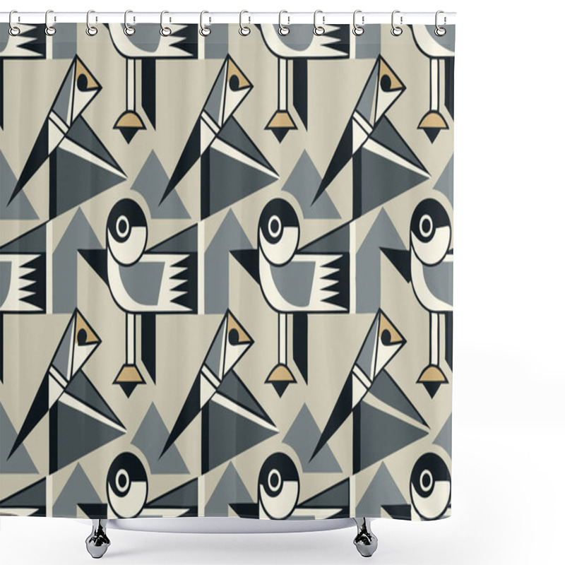 Personality  Minimalist Group Of Birds Illustration With Unique Geometric Designs Shower Curtains