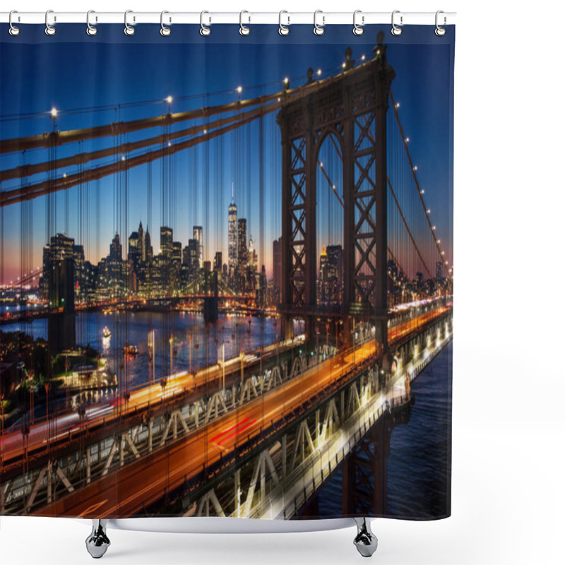 Personality  New York City - Beautiful Sunset Over Manhattan With Manhattan And Brooklyn Bridge Shower Curtains