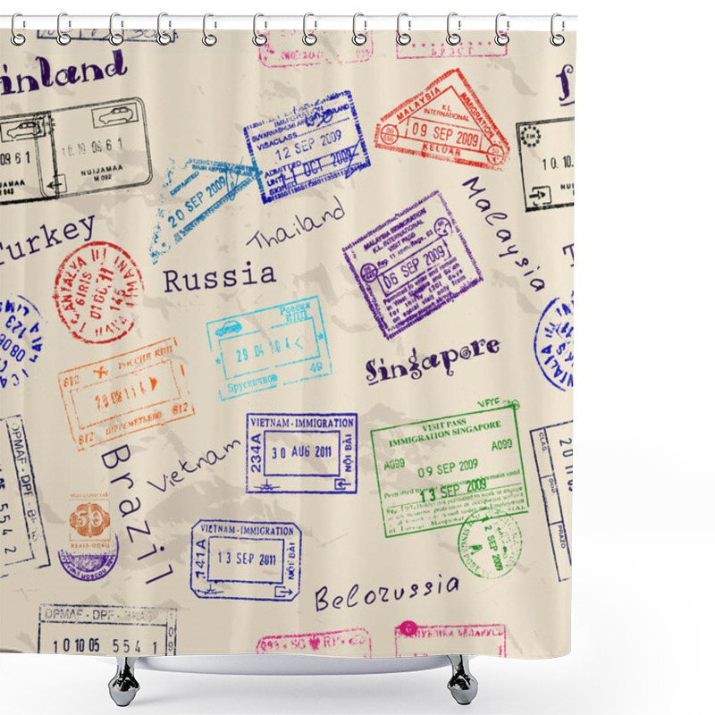 Personality  Seamless Texture With Real Visa Stamps. Shower Curtains