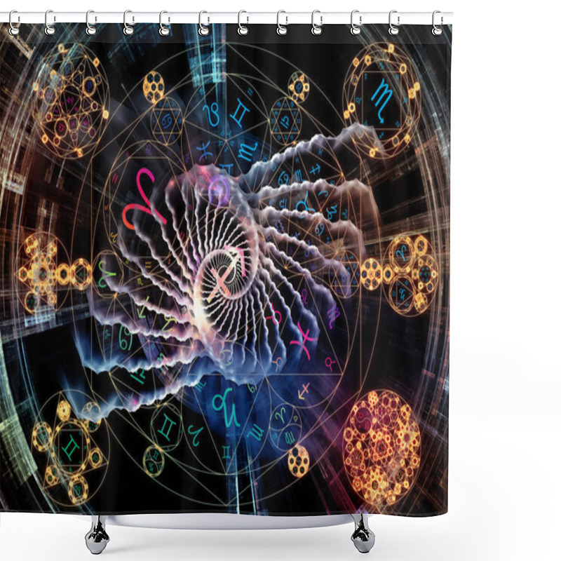 Personality  Astral Connection Series. Backdrop Design Of Zodiac And Fractal Geometry Symbols For Works On Magic, Sacred, Occult And Astrology Shower Curtains