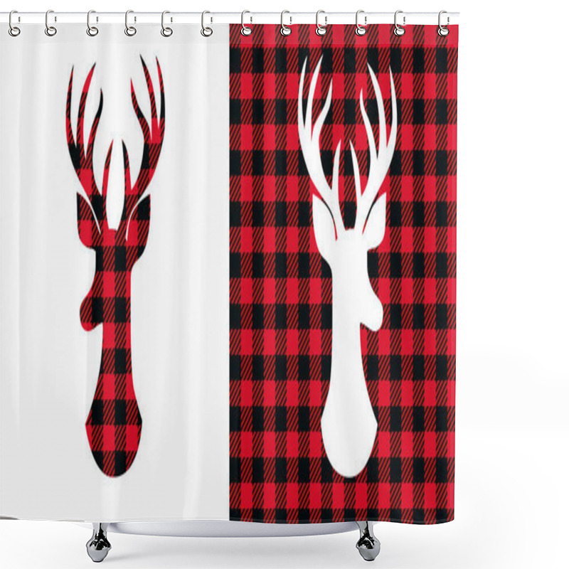 Personality  Deer Head Buffalo Plaid  Set. Vector Illustration Woodland  Animal . Lumberjack  Clipart.  Shower Curtains