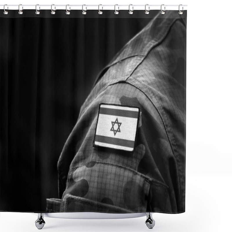 Personality  Flag Of Israel On Military Uniform. (collage). Shower Curtains