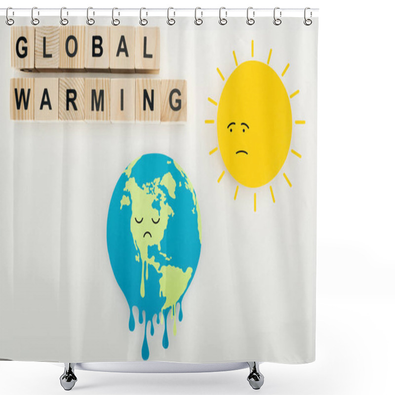 Personality  Paper Cut Melting Earth And Sun With Sad Face Expressions, Thermometer With High Temperature On Scale, And 