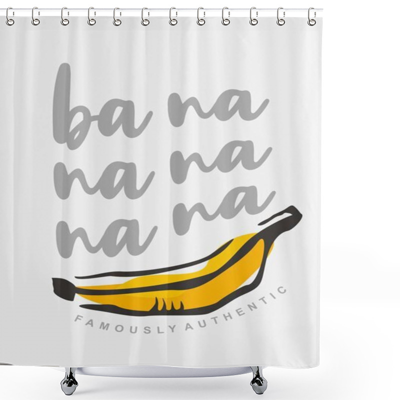 Personality  Tee Shirt Print Template With Yellow Banana Graphic. Girls Dress Appearance    With Summer Fruit And Playful Typo. Fashion Vector Pattern. Shower Curtains