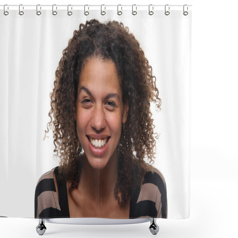 Personality  Portrait Of A Beautiful Happy Afro Woman Shower Curtains