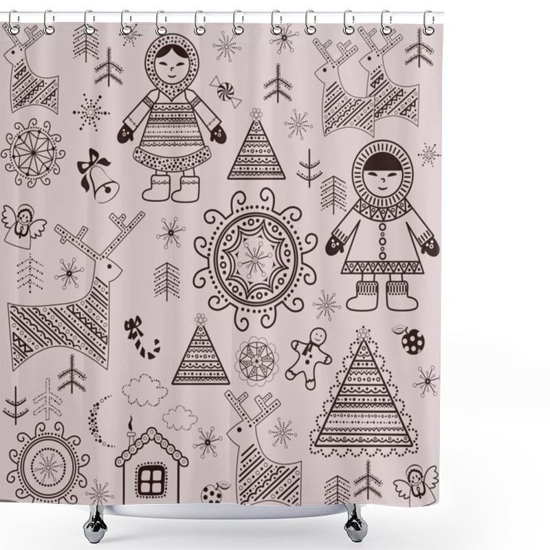 Personality  Winter Wallpaper With Retro Pattern And Inuit Shower Curtains