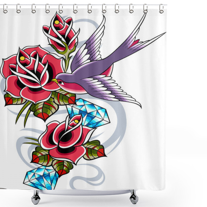 Personality  Bird With Rose Flower Shower Curtains