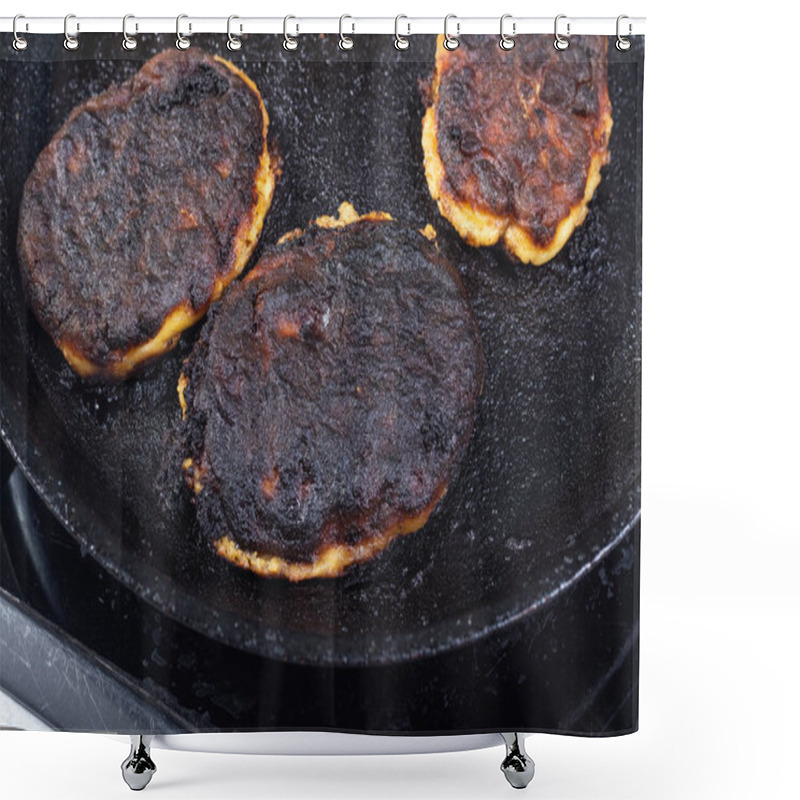 Personality  Electric Stove. Induction. There Is A Frying Pan With Food On It. The Food Is Burnt Shower Curtains