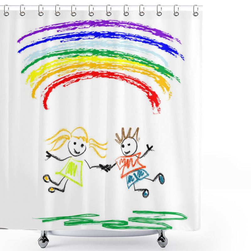 Personality  Kids Under Rainbow Shower Curtains