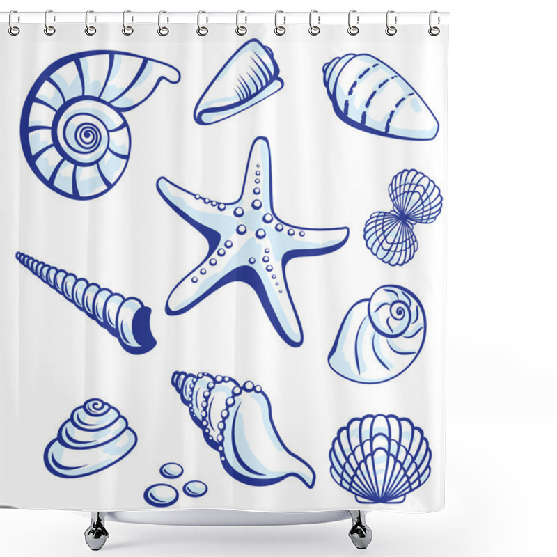 Personality  Sea Set From Starfishes And Cockleshells. Vector Illustration On White Background. Shower Curtains