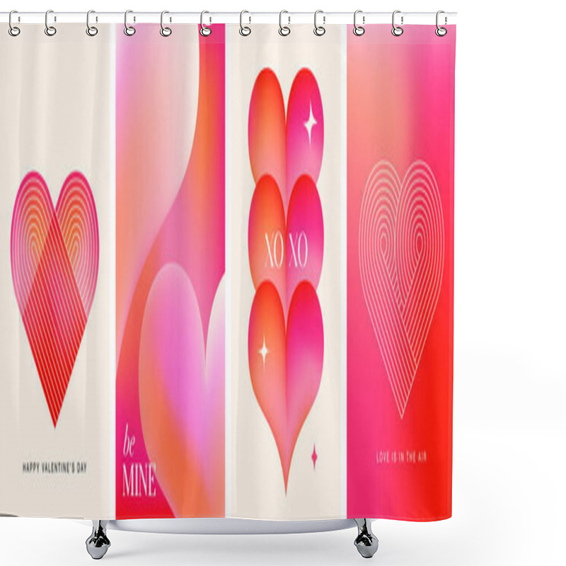 Personality  Abstract Valentines Day Cards Collection, Valentines Background In Red And Pink Gradient Colors, Linear Art And Elements. Hearts, Love, Wedding Concept Vector Design Shower Curtains