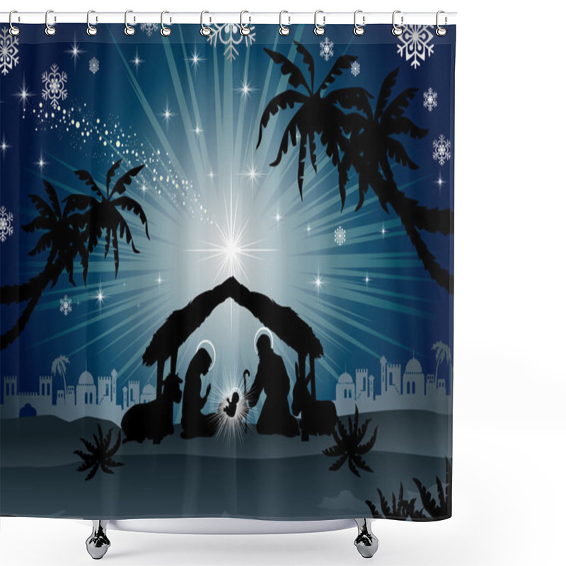 Personality  Holy Family In Bethlehem Silhouette Shower Curtains