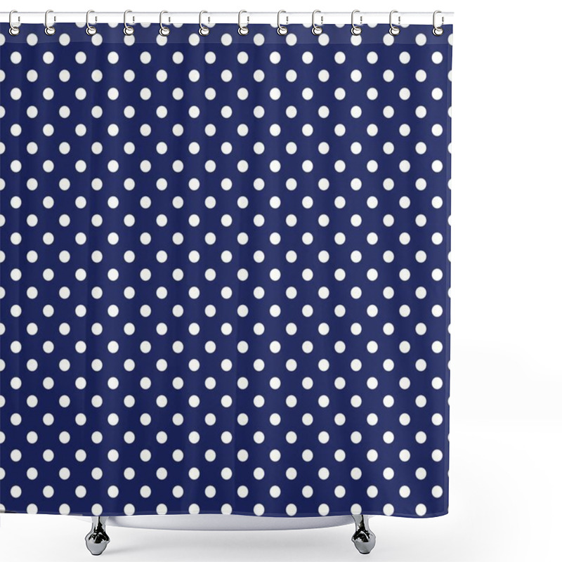 Personality  Vector Seamless Pattern With White Polka Dots On Sailor Navy Blue Background Shower Curtains