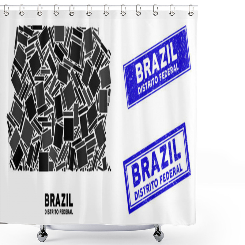 Personality  Mosaic Brazil Distrito Federal Map And Grunge Rectangle Seals Shower Curtains