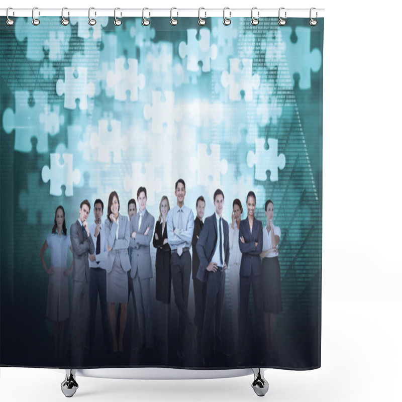 Personality  Business Team Against Jigsaw Shower Curtains