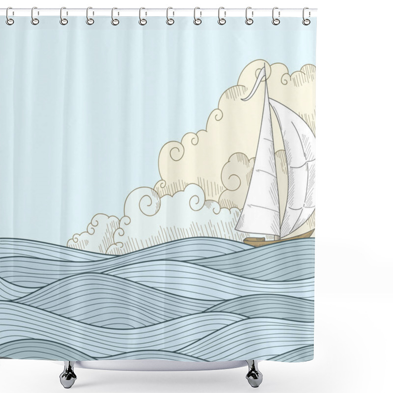 Personality  Retro Hand Draw Styled Sea Sailor Boat Shower Curtains