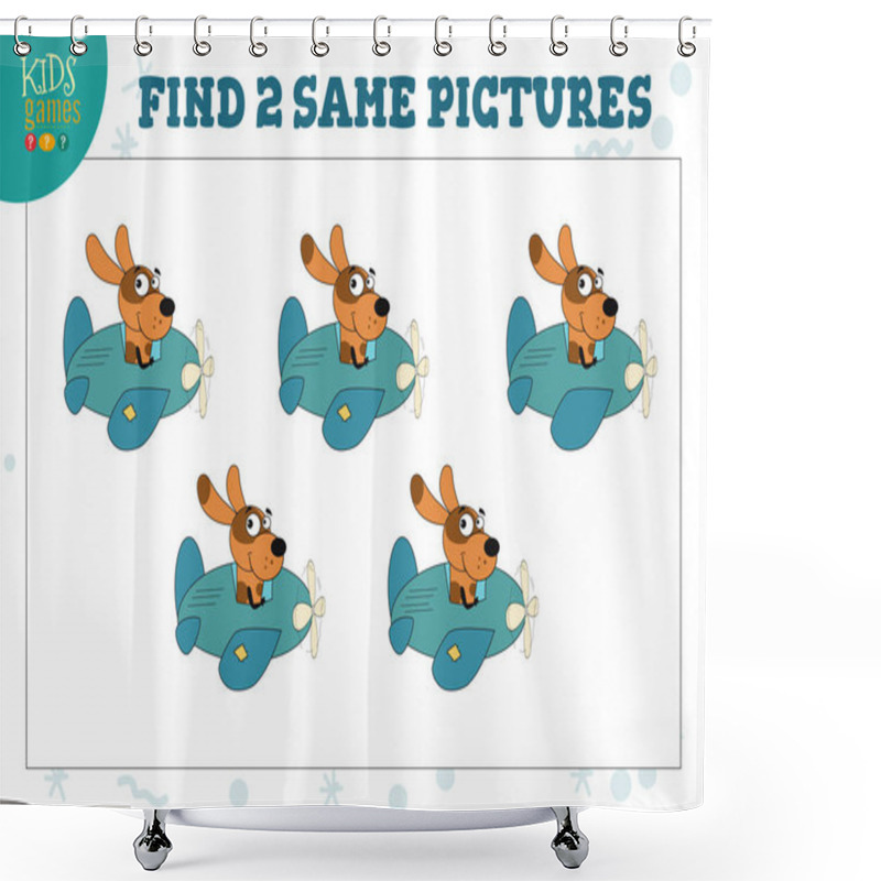 Personality  Find Two Same Pictures Kids Game Vector Illustration. Activity For Preschool Children With Matching Objects And Finding 2 Identical. Cartoon Dog In The Plane Shower Curtains