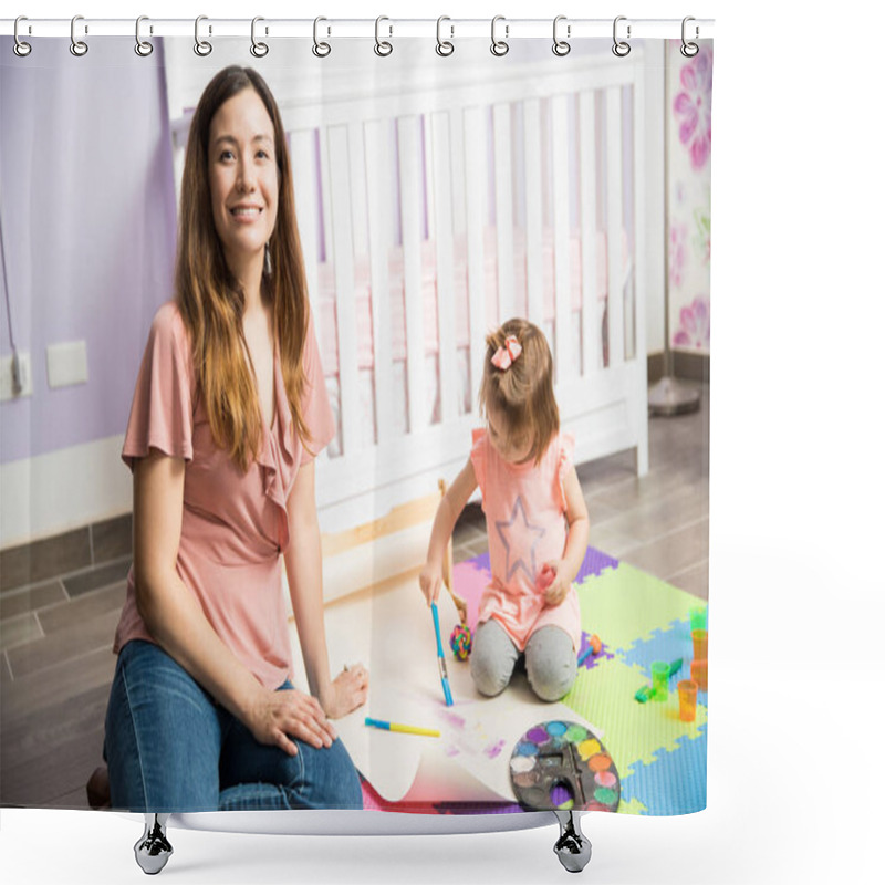 Personality  Child Painting On Bedroom Floor Shower Curtains