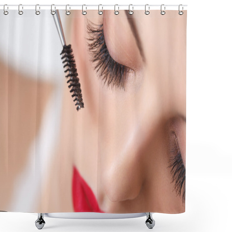 Personality  Woman With Beautiful Makeup And Long Eyelashes Shower Curtains