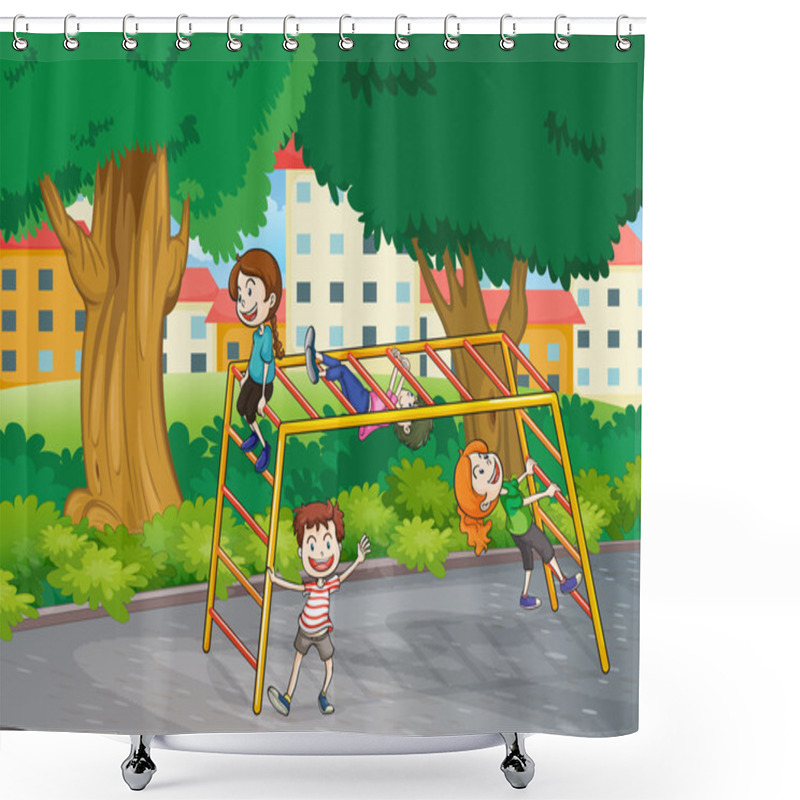 Personality  Kids And Monkey Bar Shower Curtains