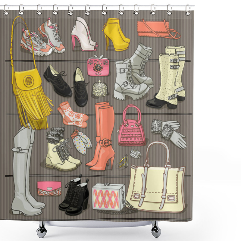 Personality  Set Of Fall And Winter Bags And Shoes Shower Curtains