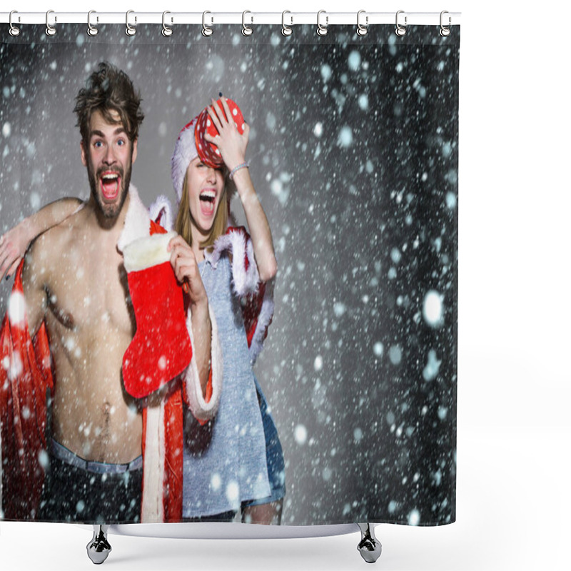 Personality  Happy Christmas Couple Of Santa Shower Curtains