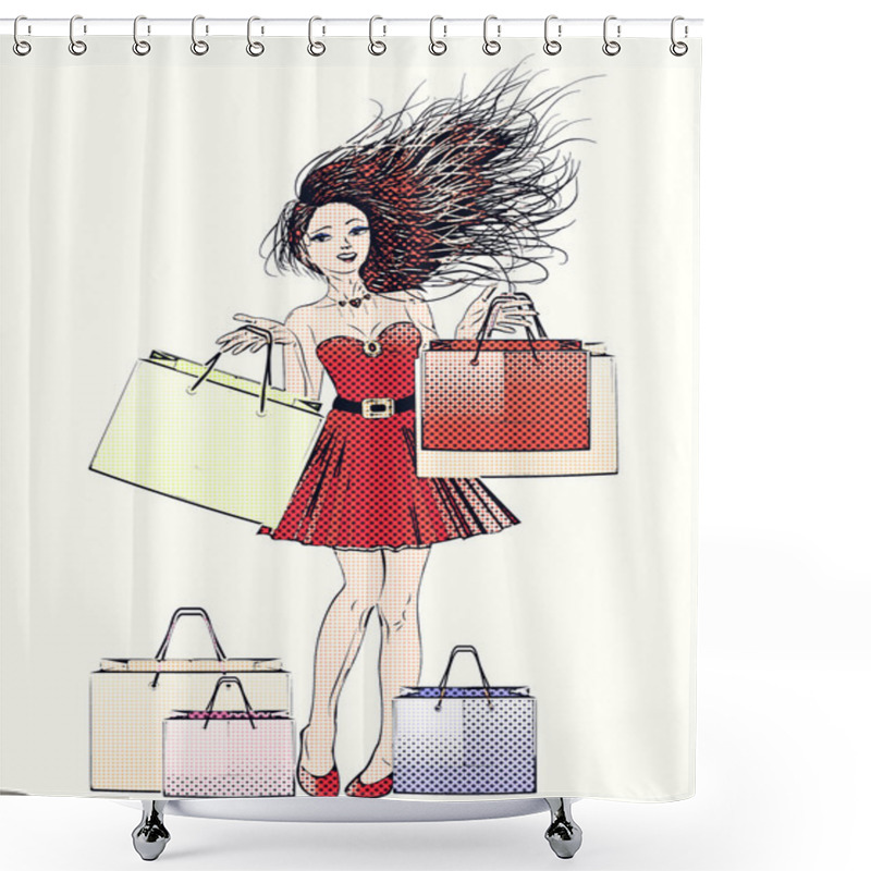 Personality  Halftone Shopping Woman Shower Curtains