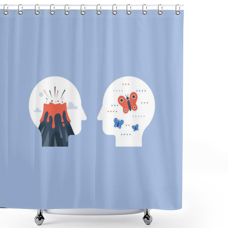 Personality  Anger Or Calm Comparison, Mental Stress Concept,mood Swing, Positive Or Negative Emotions Shower Curtains