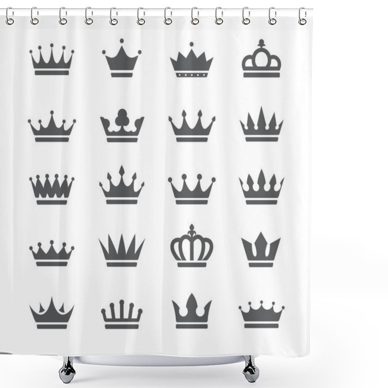 Personality  Crowns Icon Set Black Silhouettes Isolated On A White Background, Vector Illustration. Shower Curtains