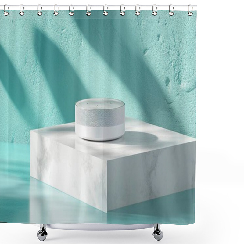 Personality  Modern Smart Speaker With Futuristic LED Lighting On A Sleek Platform Shower Curtains