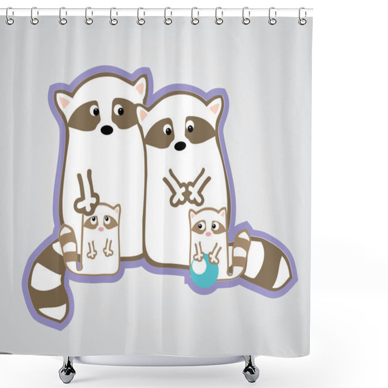 Personality  Vector Cute Raccoon Family With Two Children Shower Curtains